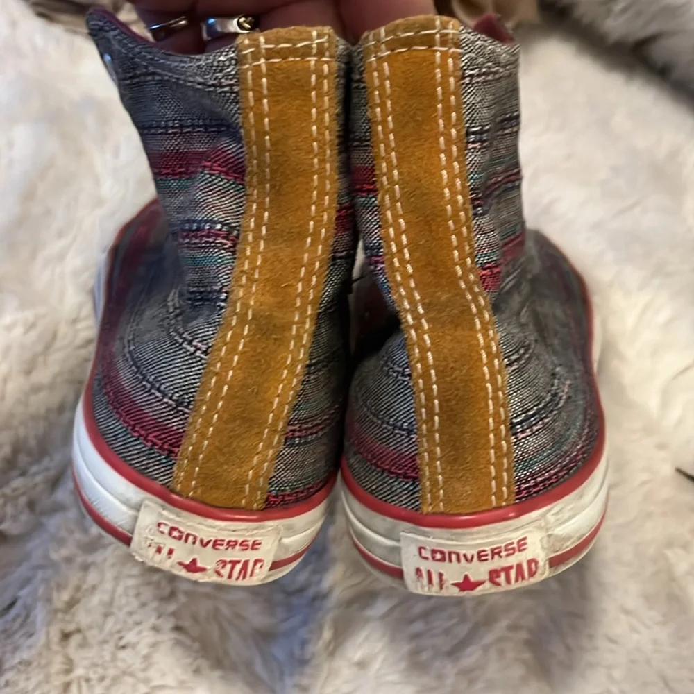 Converse Men’s Hightop Striped Denim Suede Rubber Toe Sneakers Sz 4 - Picture 4 of 9